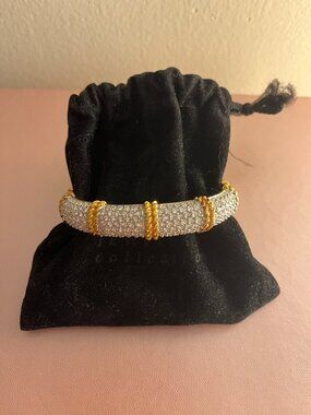 Vintage Swarovski Pavé Crystal Gold-Tone Rope Hinged Bangle